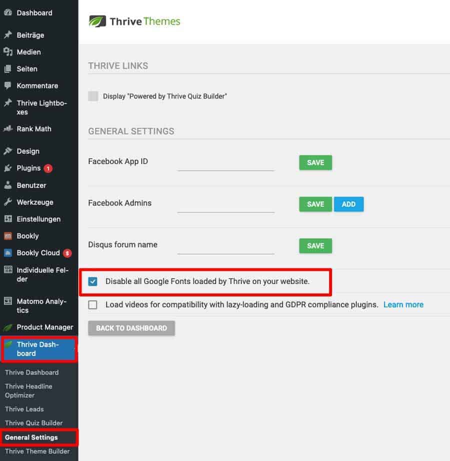 Google Fonts für Thrive Themes deaktivieren